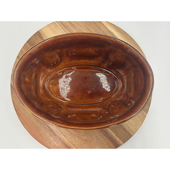 Vintage Haeger Pottery Oval Baking Dish Brown Green Drip Glaze 12" USA Marked - Picture 3 of 13